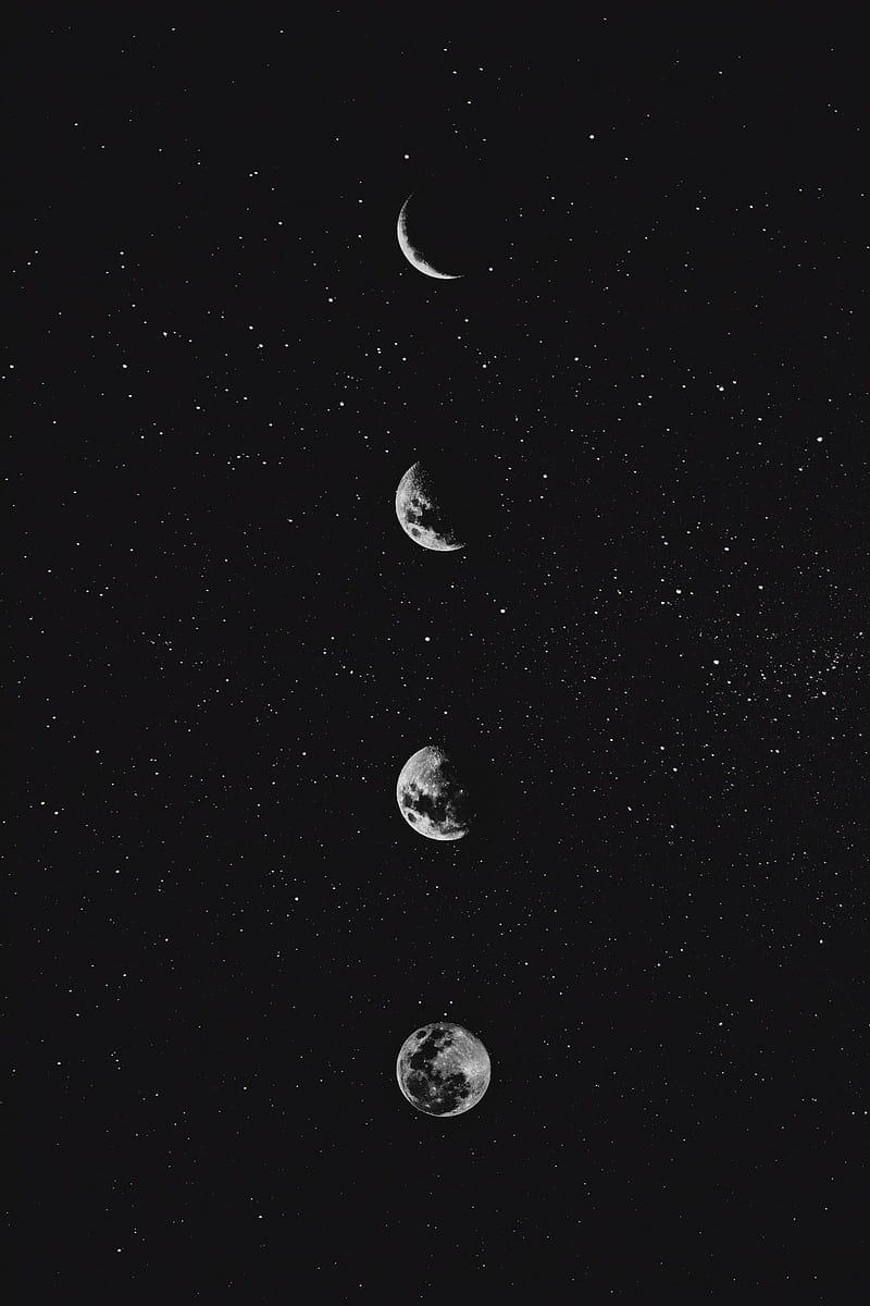 Moon faces , black and white, night sky, HD phone wallpaper