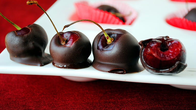 Cherries in chocolate, nice, sugary, sweets, food, chocolate, cherries, HD wallpaper