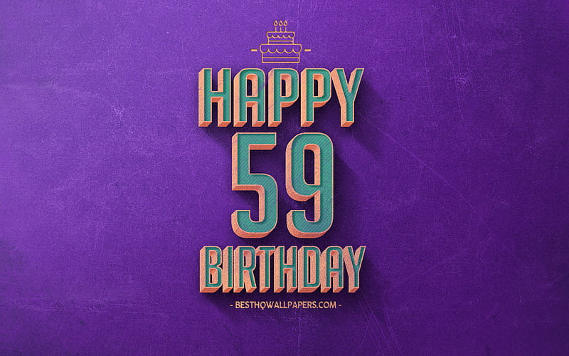 59th Happy Birtay, Purple Retro Background, Happy 59 Years Birtay, Retro Birtay Background, Retro Art, 59 Years Birtay, Happy 59th Birtay, Happy Birtay Background, HD wallpaper