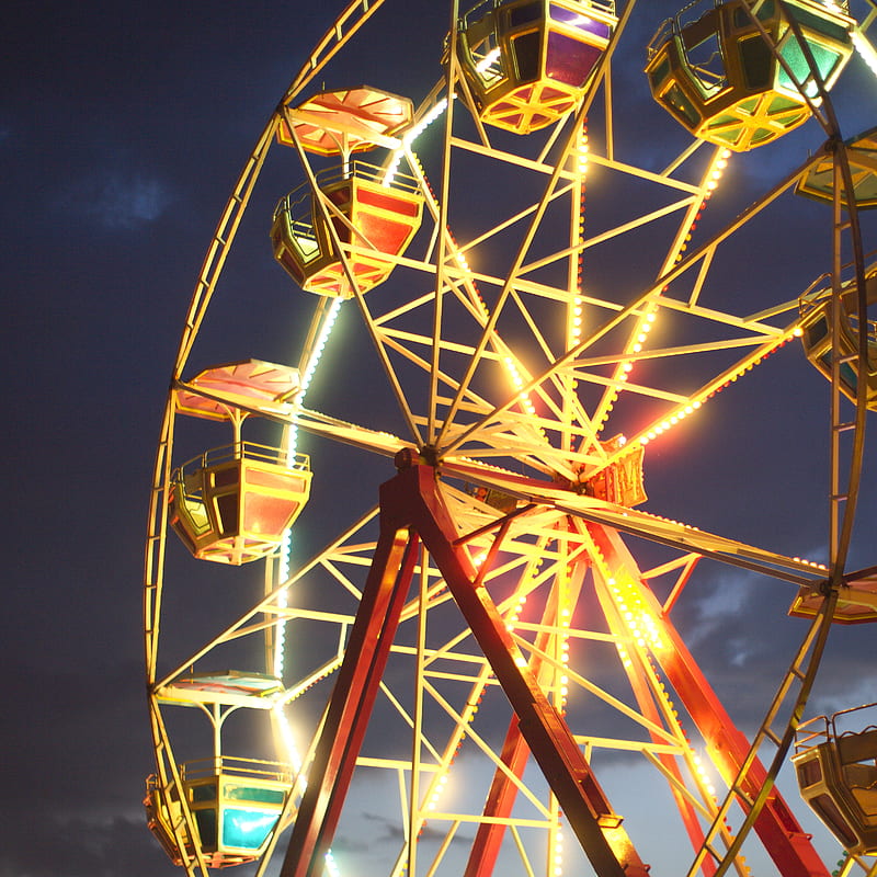 Fun Carousel, night lights, spinning wheel, HD wallpaper