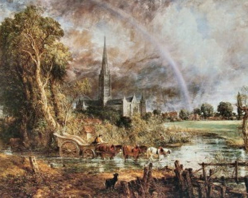 John Constable - Salisbury Cathedral From the Meadows (1831), painting, nineteenth century, landscape, england, HD wallpaper