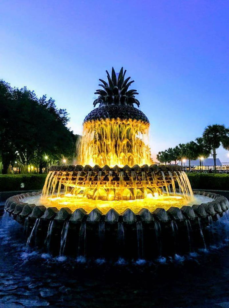 Pineapple Fountain, waterfront park, HD phone wallpaper