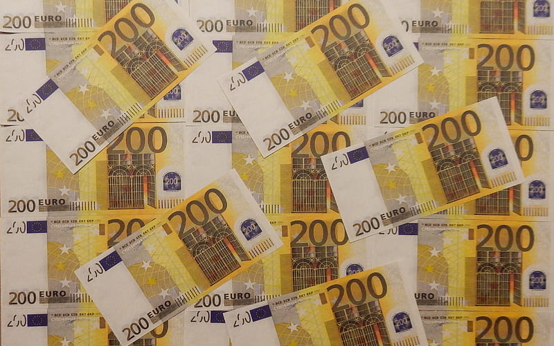 background with 200 euros, 200 euros bills, money background, money texture, euro currency, 200 euros, HD wallpaper