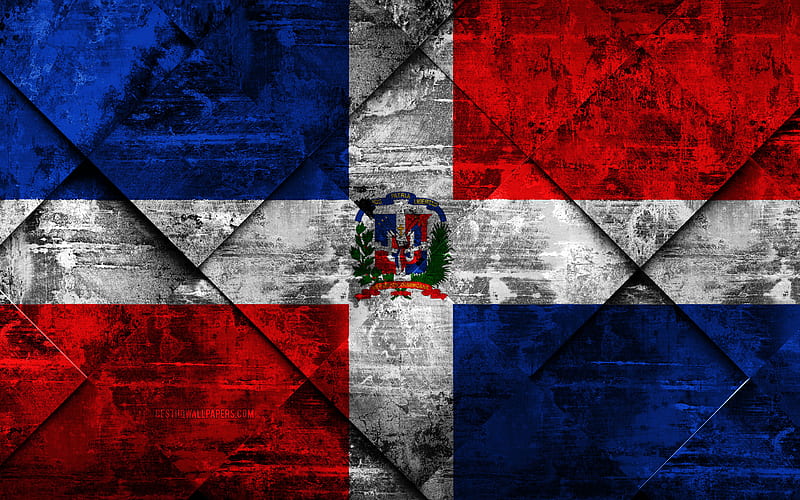 Flag of Dominican Republic grunge art, rhombus grunge texture, Dominican Republic flag, North America, national symbols, Dominican Republic, creative art, HD wallpaper