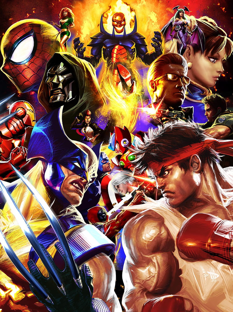 Marvel Vs Capcom, luigyh, ryu, video games, wolverine, HD phone wallpaper