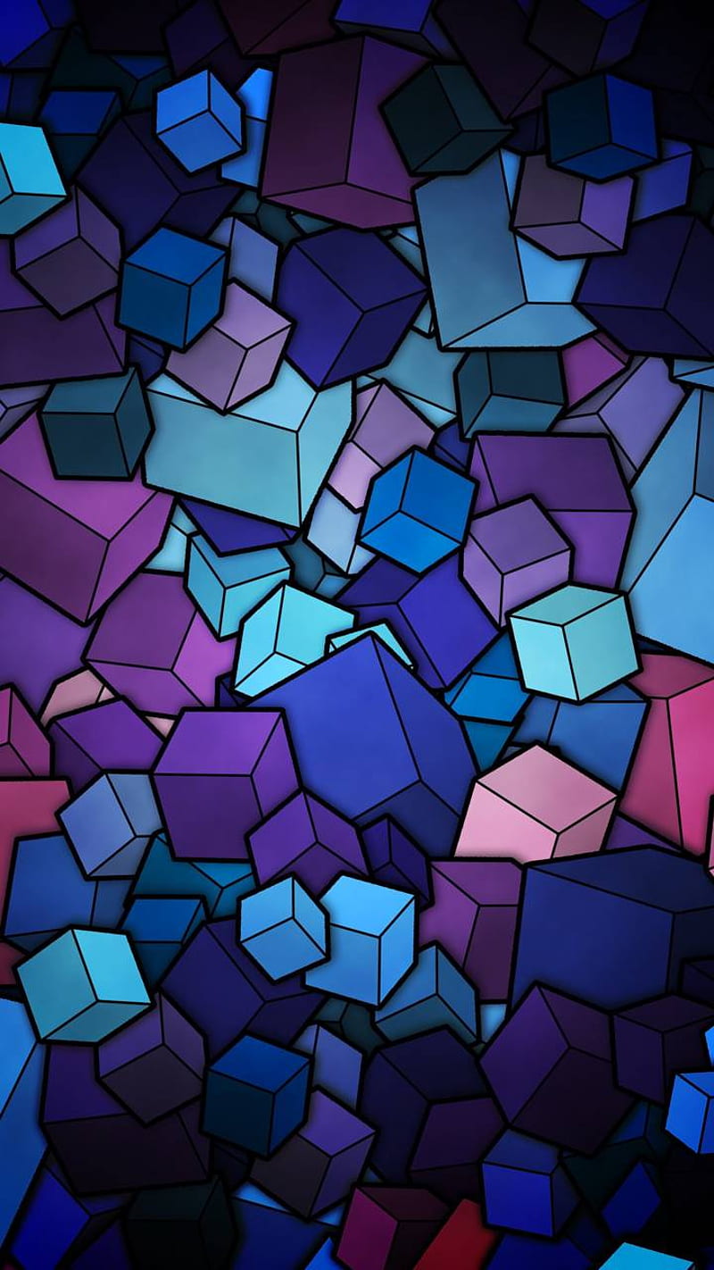 Cubes, blue, color, cube, doodle, draw, paint, pink, something, violet, HD phone wallpaper