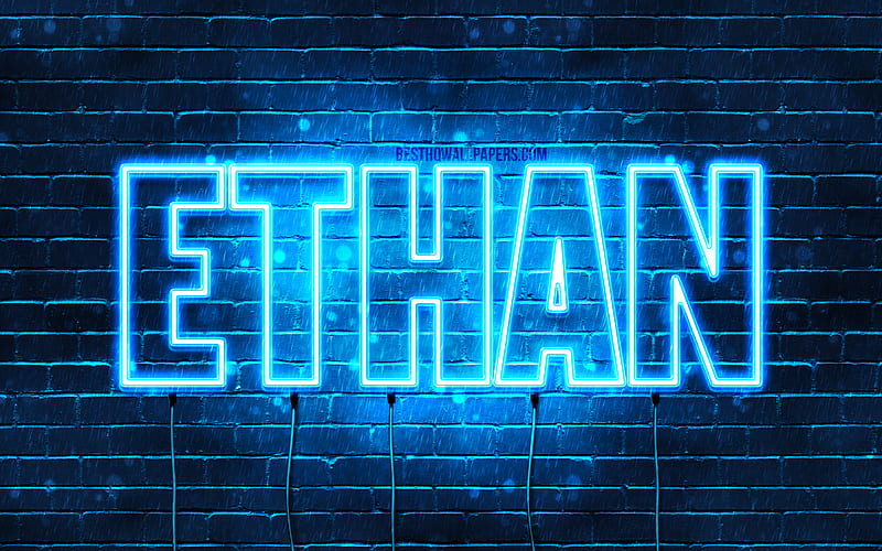 Ethan with names, horizontal text, Ethan name, blue neon lights, with Ethan name, HD wallpaper
