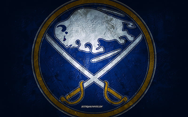 Buffalo Sabers, American hockey team, blue stone background, Buffalo Sabers logo, grunge art, NHL, hockey, USA, Buffalo Sabers emblem, HD wallpaper