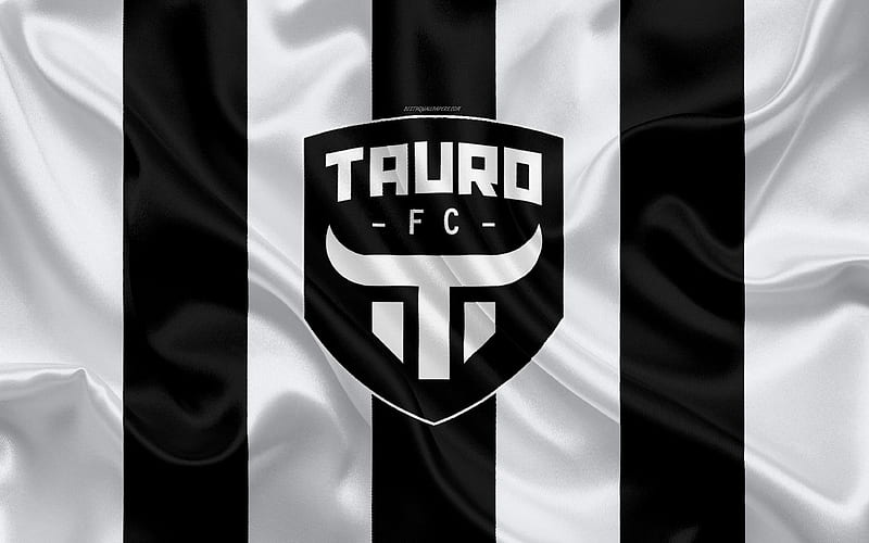 Tauro FC logo, silk texture, Panama football club, white black flag, emblem, Panamanian Football League, LPF, Panama City, Panama, football, HD wallpaper