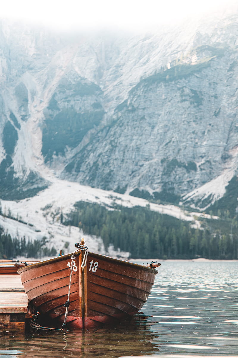 boat, pier, lake, mountain, shore, HD phone wallpaper