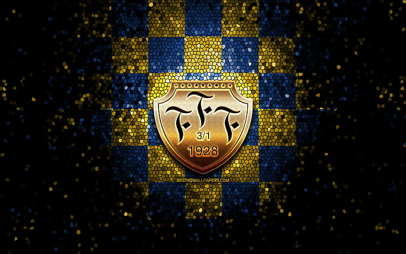 Falkenbergs FC, glitter logo, Allsvenskan, blue yellow checkered background, soccer, swedish football club, Falkenbergs logo, mosaic art, football, Falkenbergs FF, HD wallpaper