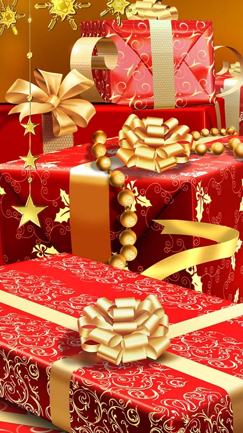 Christmas, regalo, regalos, red, yellow, dorado, HD phone wallpaper