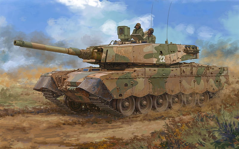 Olifant, South African main battle tank, Centurion A41, art, drawing, South Africa, desert, tank, modern armored vehicles, HD wallpaper