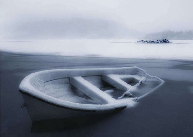Abandoned, ice, boat, frozen, winter, HD wallpaper