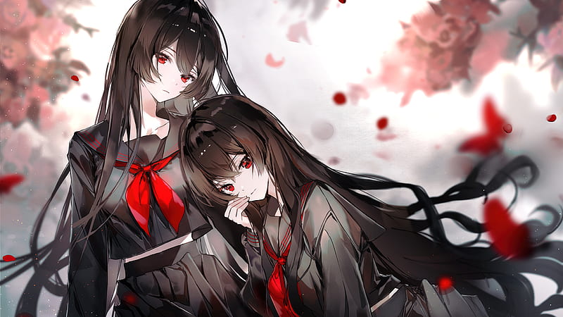 Black Hair Long Hair Red Eyes Anime Girl, HD wallpaper