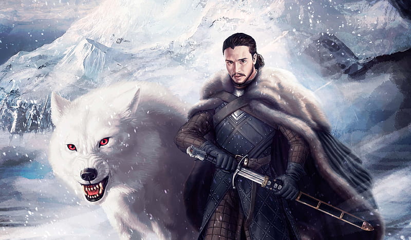 Jon Snow And Ghost , jon-snow, game-of-thrones, tv-shows, wolf, behance, HD wallpaper