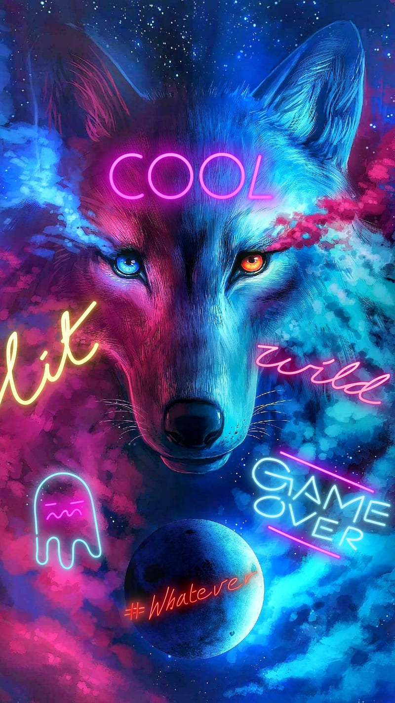 Lit wolf, galaxy, HD phone wallpaper | Peakpx