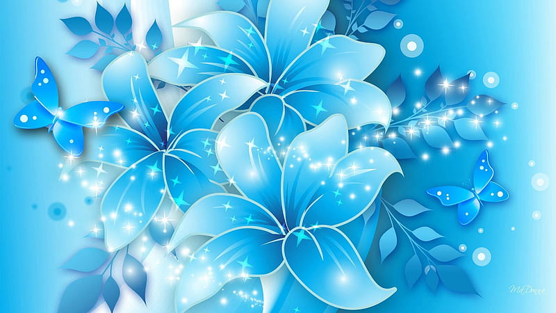 Light Blue Glitter Flowers Butterfly Light Blue, HD wallpaper