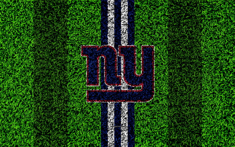 New York Giants, logo grass texture, emblem, football lawn, blue-white lines, National Football League, NFL, East Rutherford, New Jersey, American football, HD wallpaper