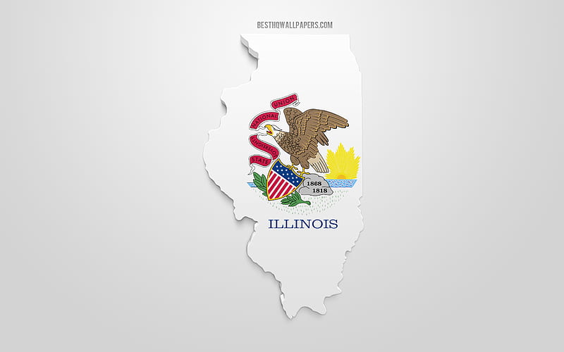 3d flag of Illinois, map silhouette of Illinois, US state, 3d art, Illinois 3d flag, USA, North America, Illinois, geography, Illinois 3d silhouette, HD wallpaper