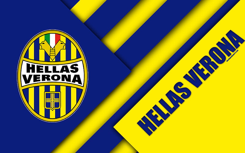 Hellas Verona FC, logo material design, football, Serie A, Verona, Italy, yellow blue abstraction, Italian football club, HD wallpaper