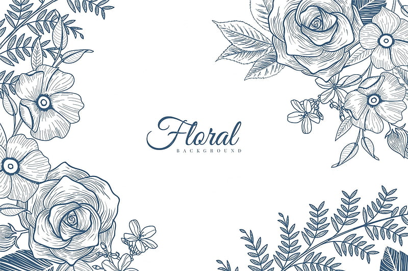 Vector. Engraving hand drawn floral background, HD wallpaper