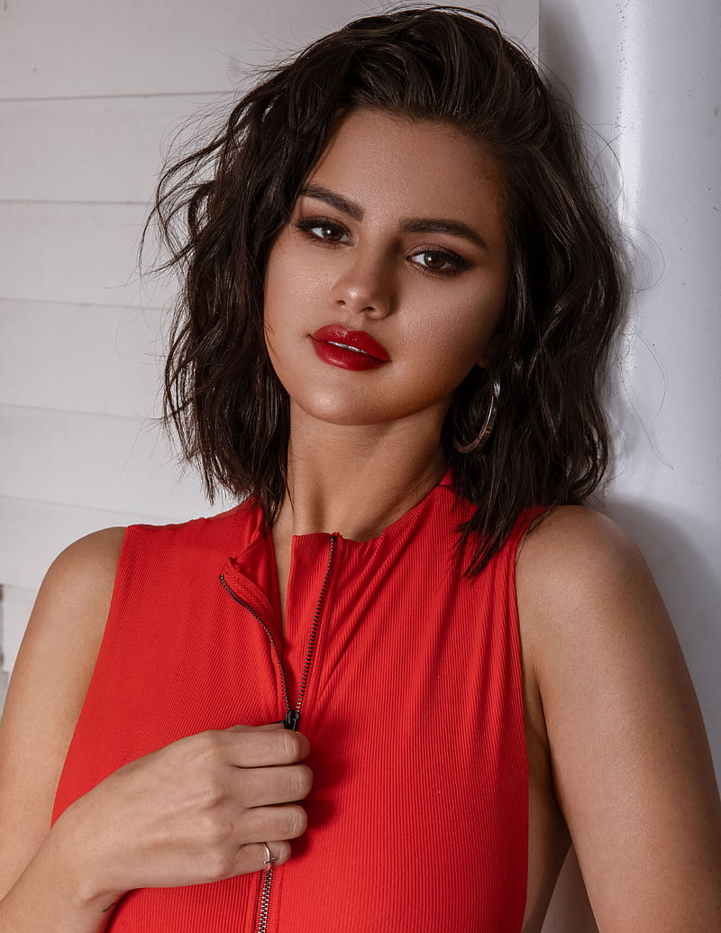 Selena Gomez, women, actress, celebrity, singer, brunette, red lipstick, portrait display, HD phone wallpaper