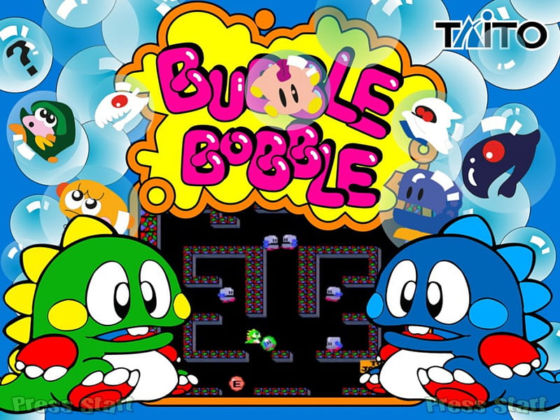 Bubble Bobble, Arcade Game, Bubbles, Ghost, Blue Dinosaur, Taito, Green Dinosaur, Whale, Dinosaur, Classic Game, HD wallpaper