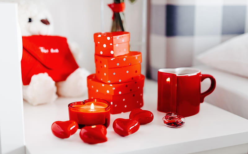 Holiday, Valentine's Day, Candle, Gift, Heart-Shaped, Love, Still Life, HD wallpaper