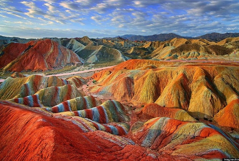 RAINBOW MOUNTAINS, MINERALS, SANDSTONE, COLORED, MOUNTAINS, HD wallpaper