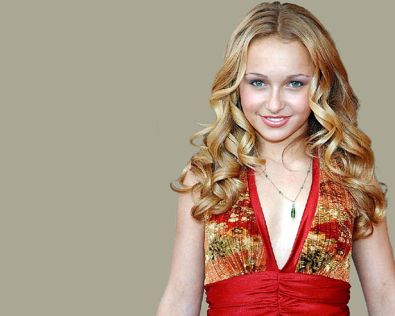 Ayden Pannetiere, cute smile, female, young, red dress, actress, pretty blond hair, eyes, HD wallpaper