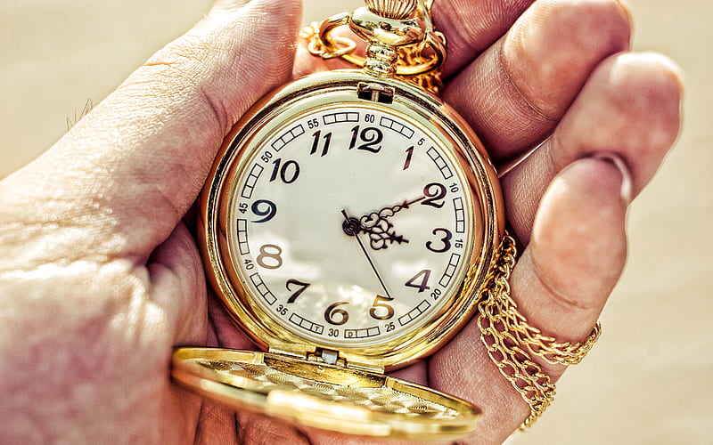 gold pocket watch in hands, time concepts, clock in hands, time, pocket watch, HD wallpaper
