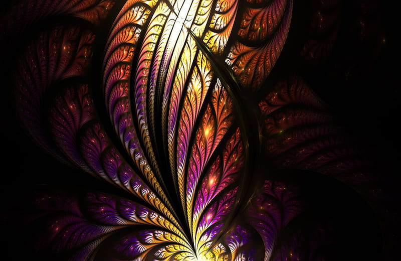 fractal, pattern, tangled, glow, bright, HD wallpaper