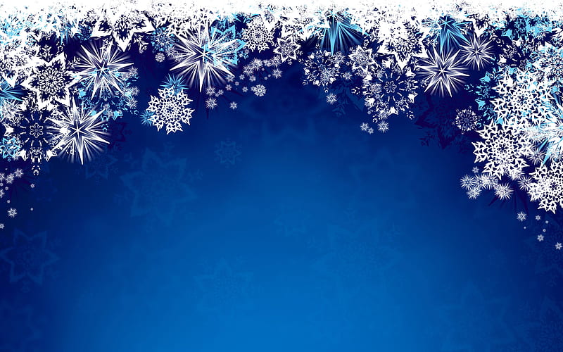 white snowflakes frame blue winter backgrounds, snowflakes patterns, new year concepts, snowflakes frames, HD wallpaper