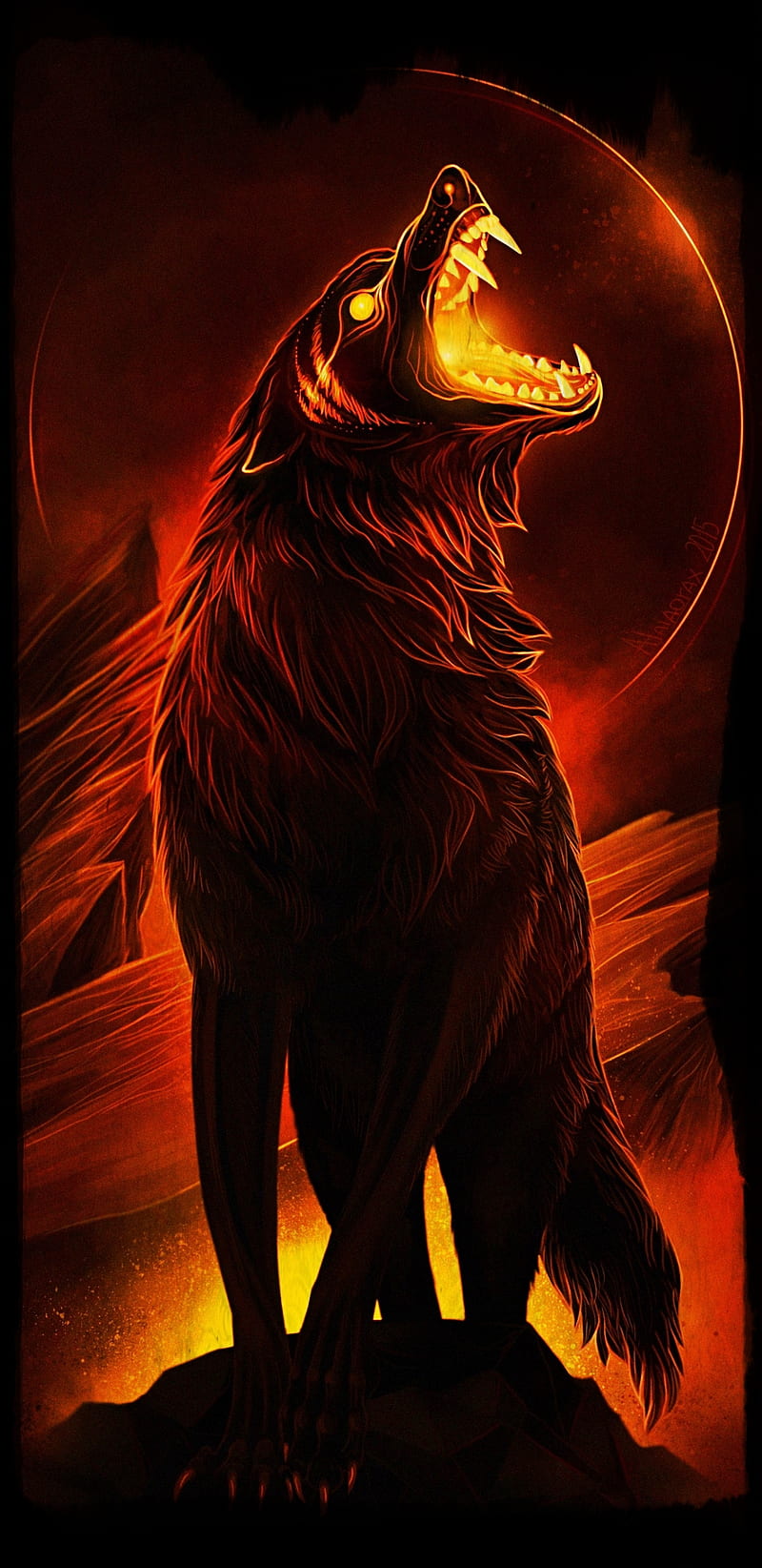 PYRO WOLFE, art, desenho, fire, graphic, wolf, HD phone wallpaper