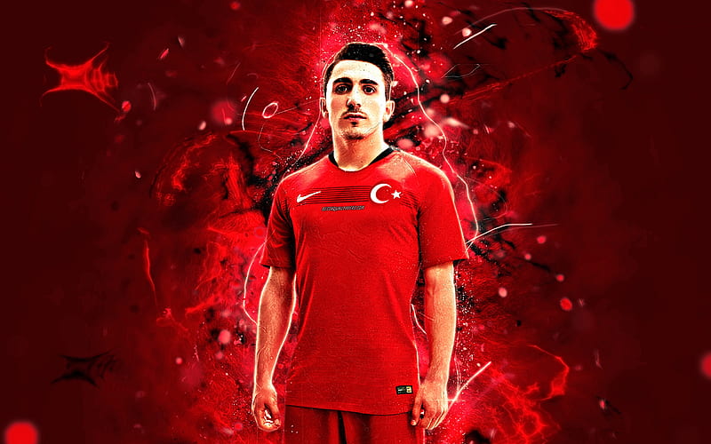 Abdulkadir Omur, abstract art, Turkey National Team, fan art, Omur, soccer, footballers, neon lights, Turkish football team, HD wallpaper