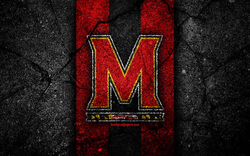 Maryland Terrapins american football team, NCAA, red black stone, USA, asphalt texture, american football, Maryland Terrapins logo, HD wallpaper