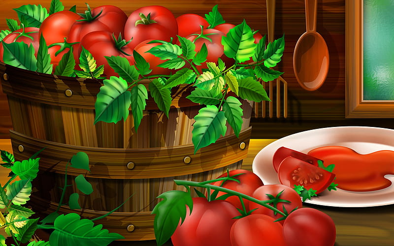 Tomatoes and vegetables, tomato, vegetable, food, nutritive, HD wallpaper