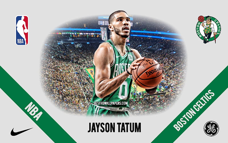 Jayson Tatum, Boston Celtics, American Basketball Player, NBA, portrait, USA, basketball, TD Garden, Boston Celtics logo, HD wallpaper
