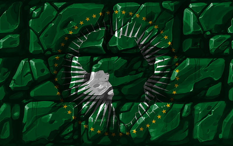 African Union flag, brickwall African countries, national symbols, Flag of African Union, creative, African Union, Africa, African Union 3D flag, HD wallpaper