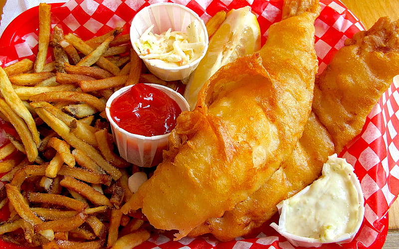 Fish and Chips, food, restaurant, fish, chips, HD wallpaper
