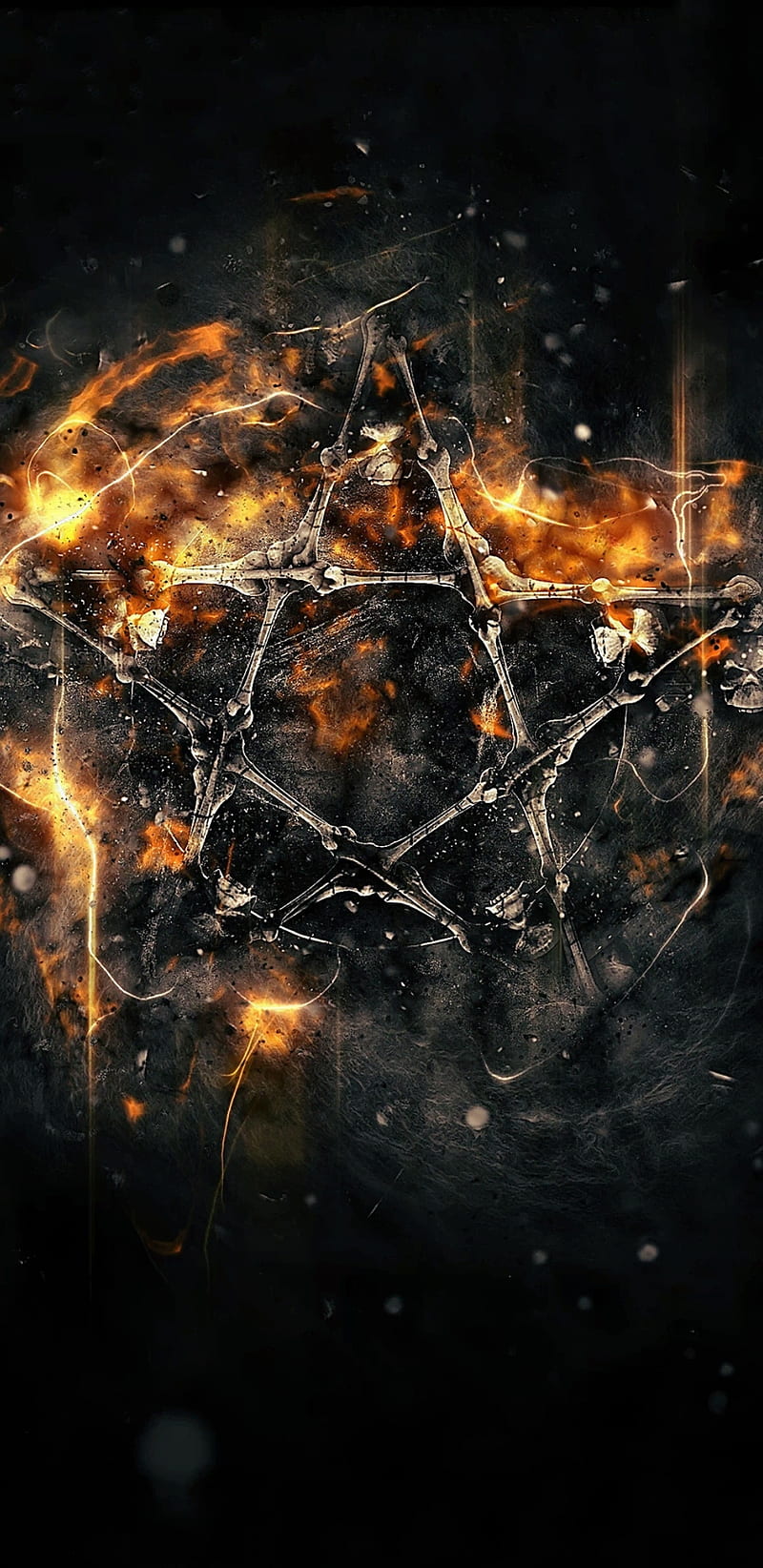 Skeleton Pentagram, fire, flame, skull, star, witch, HD phone wallpaper