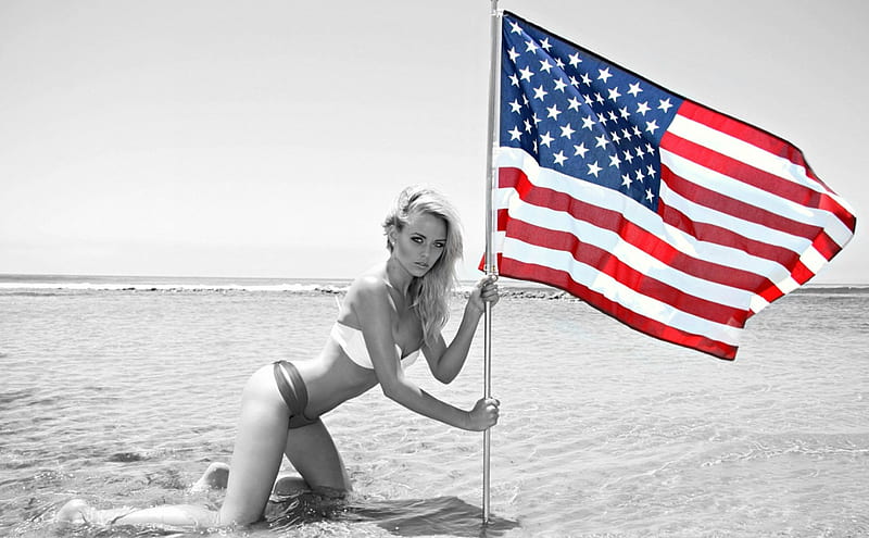 American Flag on the Beach, Abstract, Model, American, Flag, HD wallpaper