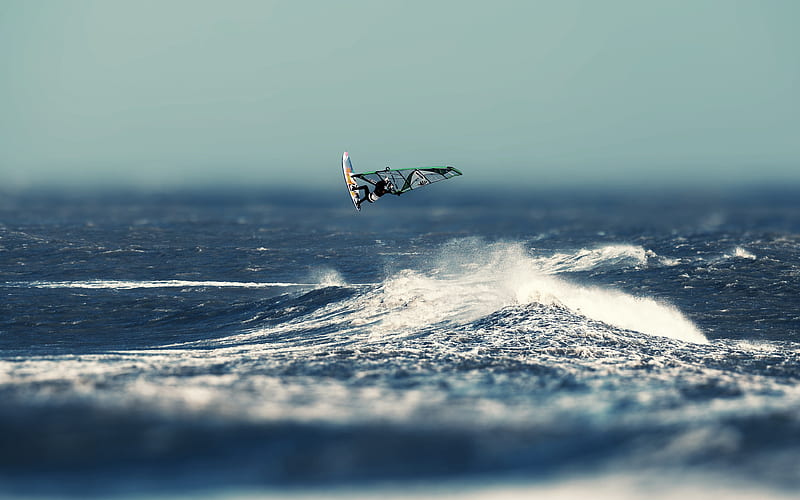 windsurfing flying, sea, waves, extreme, HD wallpaper