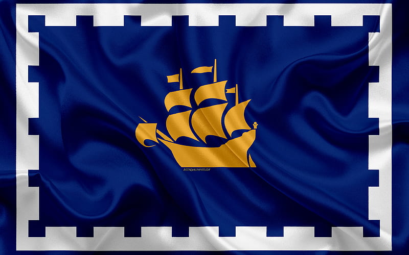 Flag of Quebec City silk texture, Canadian city, blue silk flag, Quebec City flag, Quebec, Canada, art, North America, Quebec City, HD wallpaper