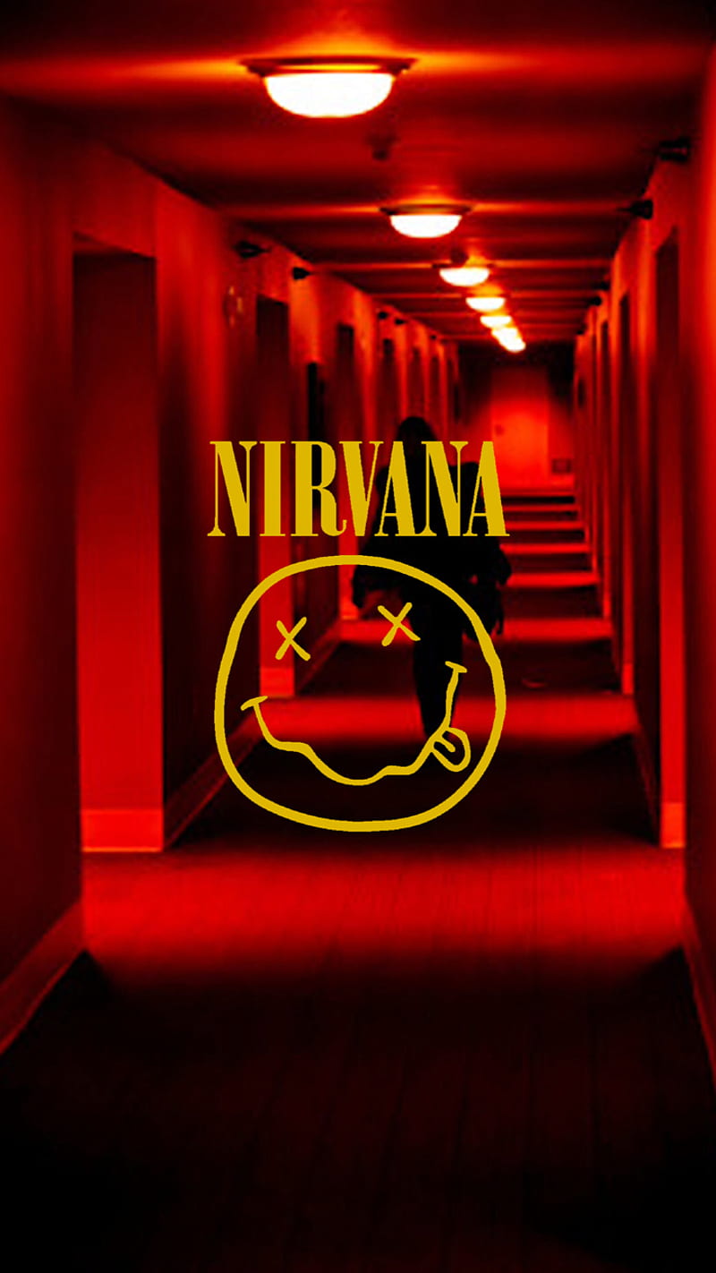 Nirvana Logo 2, alternative, bands, hallway, music, red, HD phone wallpaper