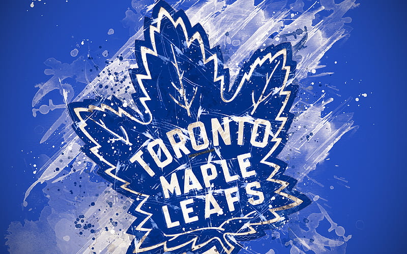 Toronto Maple Leafs grunge art, Canadian hockey club, logo, blue background, creative art, emblem, NHL, Toronto, Ontario, Canada, USA, hockey, Eastern Conference, National Hockey League, paint art, HD wallpaper