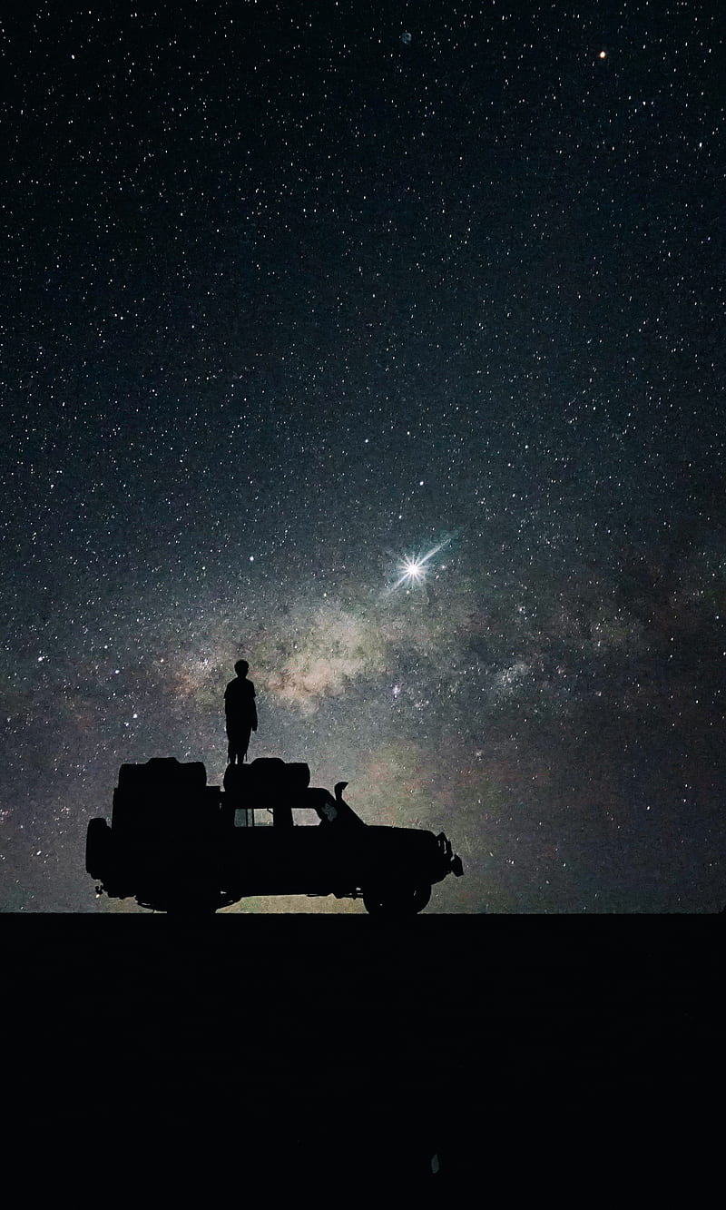 stars sky space car, galaxy, milky way, universe, HD phone wallpaper