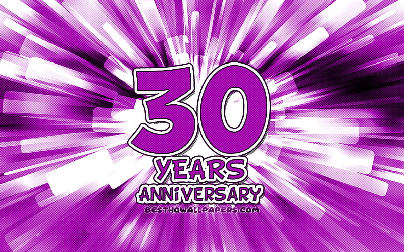 30th anniversary violet abstract rays, anniversary concepts, cartoon art, 30th anniversary sign, artwork, 30 Years Anniversary, HD wallpaper