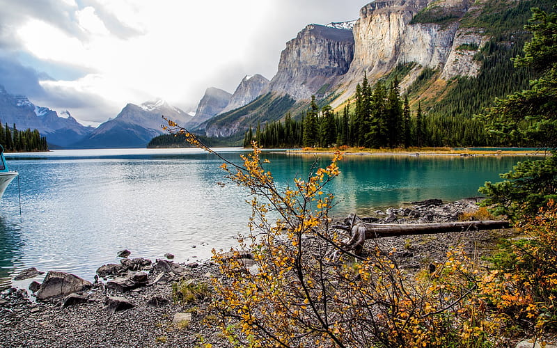 lake, mountains, mountain lake, Canada, Spirit Island, Alberta, HD wallpaper